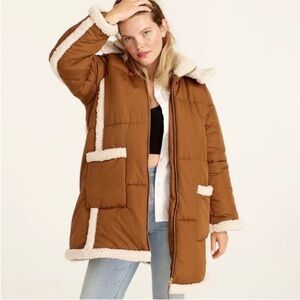 J. Crew Brown Puffer Jacket with Cream Trim
